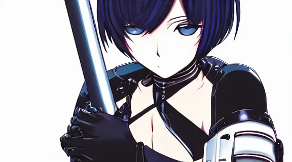 Image similar to Anime Screenshot of a Nier 2B HOLDING A KATANA | Moonlit Night | strong blue rimlit | visual-key | anime illustration BY STUDIO TRIGGER | highly detailed