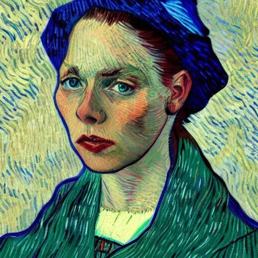 Prompt: Abby Anderson in the style of Vincent Van Gogh, masterpiece digital painting, 4k wallpaper, intricate detail, beautiful, gorgeous, stunning, artstation