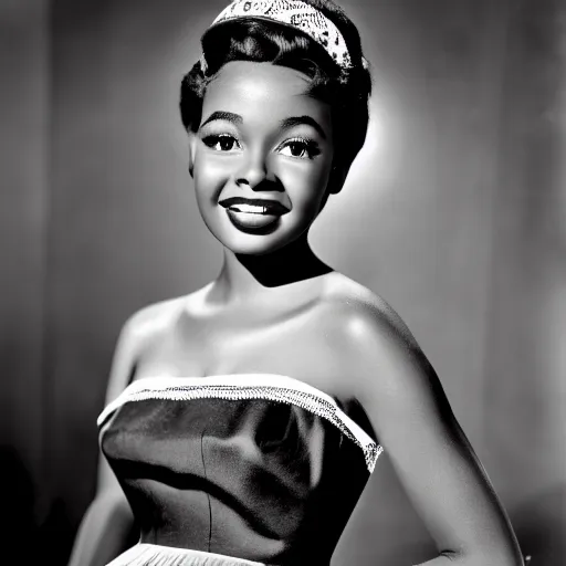 Image similar to black and white photo of a beautiful and elegant 1 9 5 8 young black actress