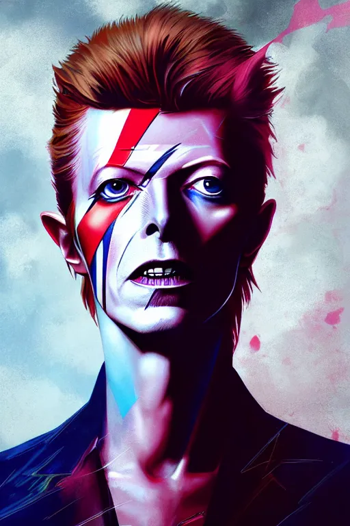 Prompt: david bowie, manga cover art, detailed color portrait, artstation trending, 8 k, greg rutkowski