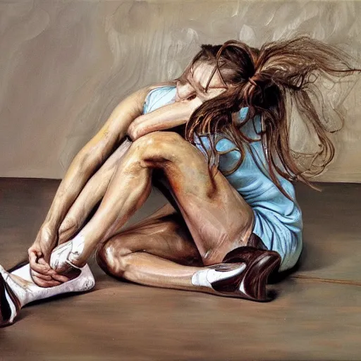 Image similar to high quality high detail painting by lucian freud and jenny saville, hd, ballet, turquoise