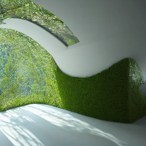 Image similar to Hyper realistic,interior design,organic form,plaster, green,transparency, view of forest,Future design,architecture design,parametric architecture,covers by textile,environment,morning light,Cinematography,mega scans,cinematic,hyper realistic,photo real,cinematic composition,highly detailed,vray,8k render, extremely realistic H 1024