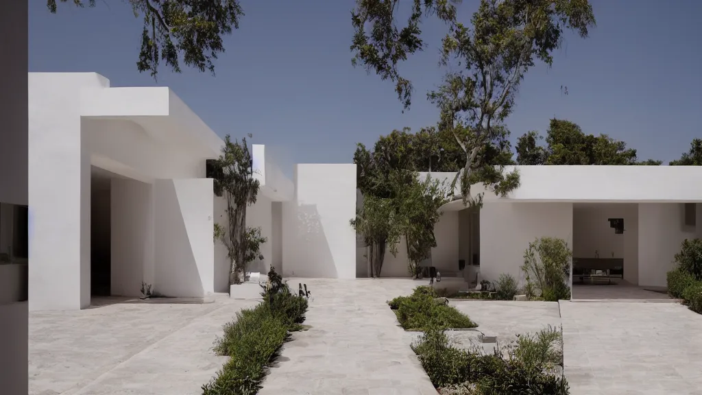 Prompt: Exterior photographs of a residential house design by Luis Barragán, Architectural photography, 14mm, cinematic photography, high resolution 4k