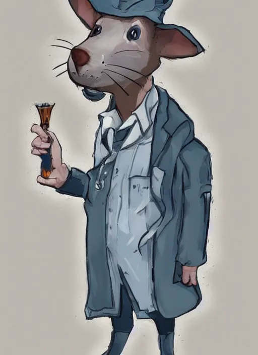 Image similar to portrait of a pet rat dressed as an english professor, standing in a chemistry lab, digital art, artstation