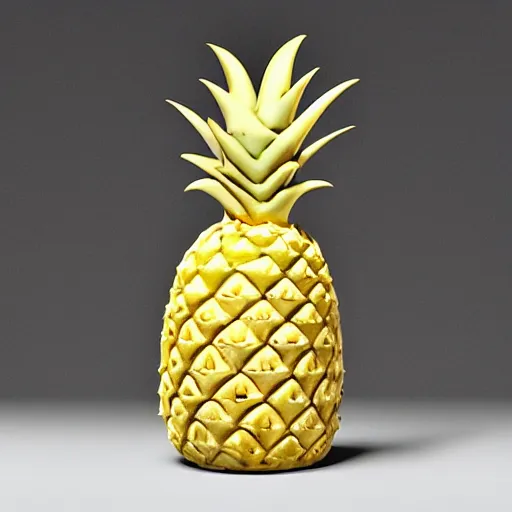 Image similar to studio photo of a ceramic figure, in the shape of a pineapple. photorealistic, shiny, minimalist, ultra detailed.
