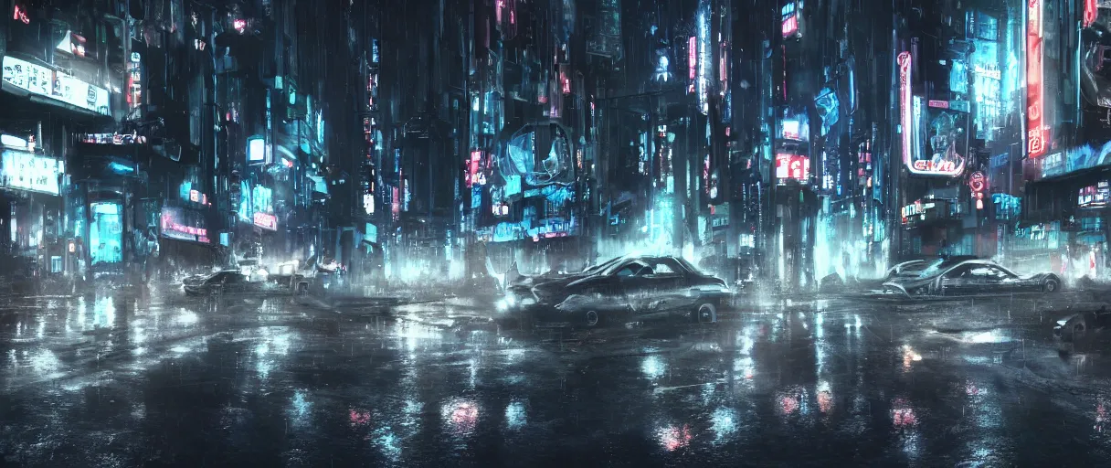 Prompt: a cinematic movie scene, 1 8 mm wide shot, street view of a cyberpunk metro manila with english signs by ridley scott and denis villeneuve, futuristic vehicles, futurisic people, techno noir, dark, rain, volumetric lighting, hyper detailed, digital art, trending in artstation, cinematic lighting, studio quality,