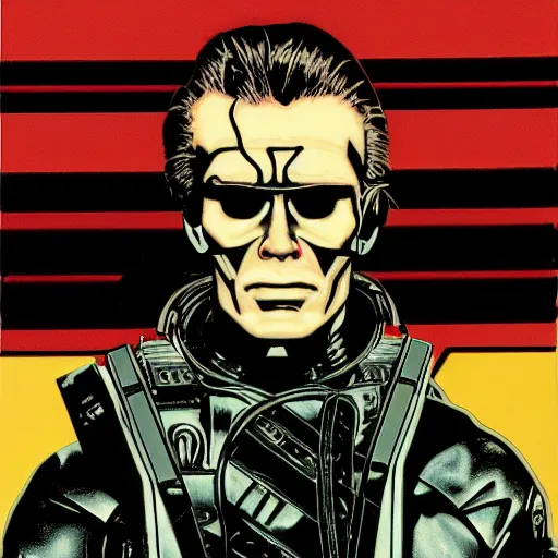 Prompt: t - 8 0 0 terminator by gerald brom and andy warhol, 4 k