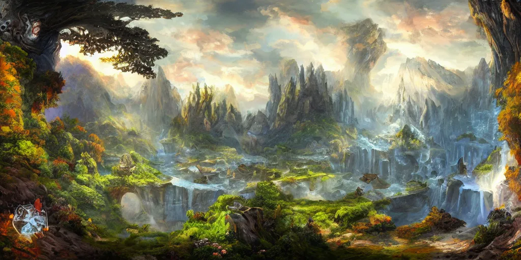 Prompt: a high quality professional 360 painting of a fantasy landscape