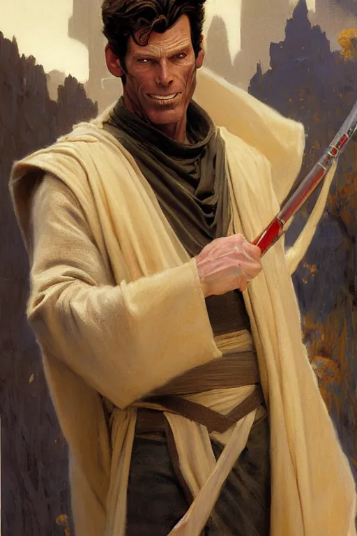 Image similar to detailed portrait of a kevin conroy dressed as jedi, painting by gaston bussiere, craig mullins, j. c. leyendecker