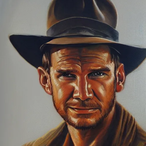 Prompt: indiana jones portrait oil painting