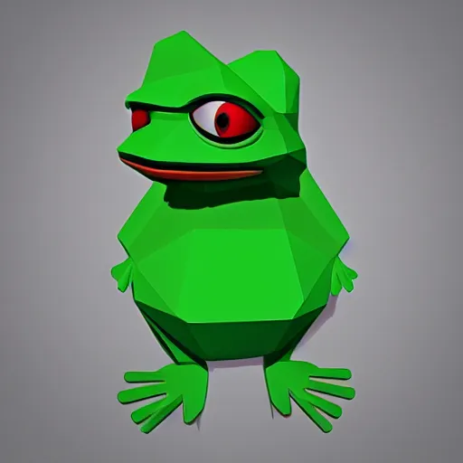 Image similar to isometric pepe the frog meme, low poly, photorealistic, 4k