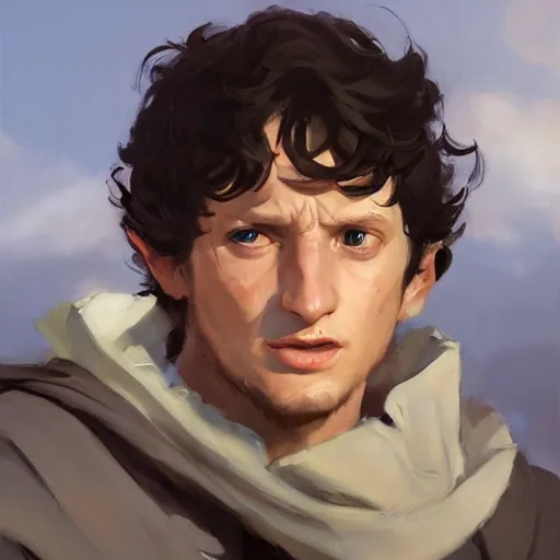 Image similar to greg manchess portrait painting of frodo beutlin as overwatch character, medium shot, asymmetrical, profile picture, organic painting, sunny day, matte painting, bold shapes, hard edges, street art, trending on artstation, by huang guangjian and gil elvgren and sachin teng