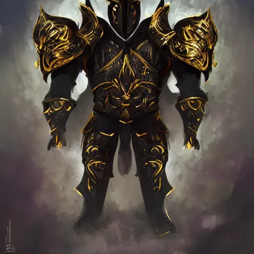 Prompt: portrait of black and gold knight, honorable