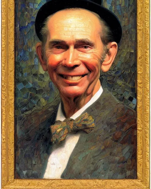 Image similar to portrait, Hank Williams Sr wearing hat, smiling, impasto, Jean-Leon Gerome, chuck close:7, carl spitzweg:7, cinematic light, full face, symmetrical face