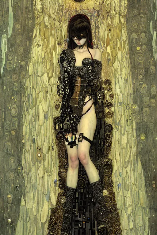 Image similar to beautiful young gothic maiden, cyberpunk, highly detailed, artstation, illustration, art by Gustav Klimt