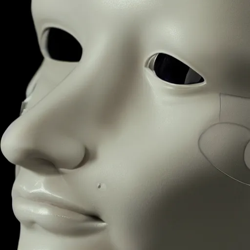 Prompt: a close-up face of a female cyborg sculpture made of marble