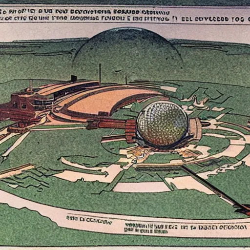 Prompt: epcot center as a wasteland, frank lloyd wright