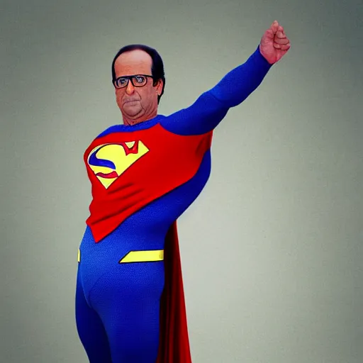 Image similar to François Hollande is Superman, realistic detailed photography