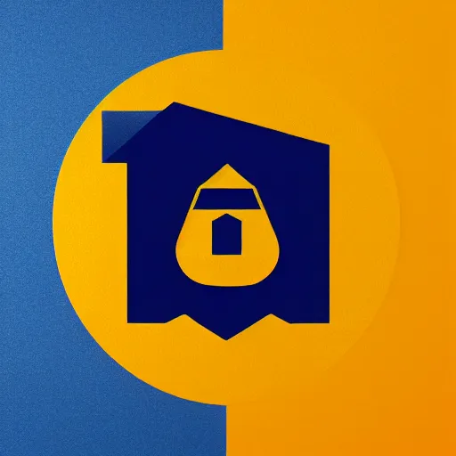 Image similar to pictorial logo, house, minimal design, blue and yellow color scheme