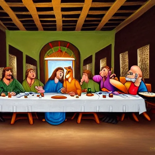 Image similar to The Last Supper painting with Looney Tunes characters