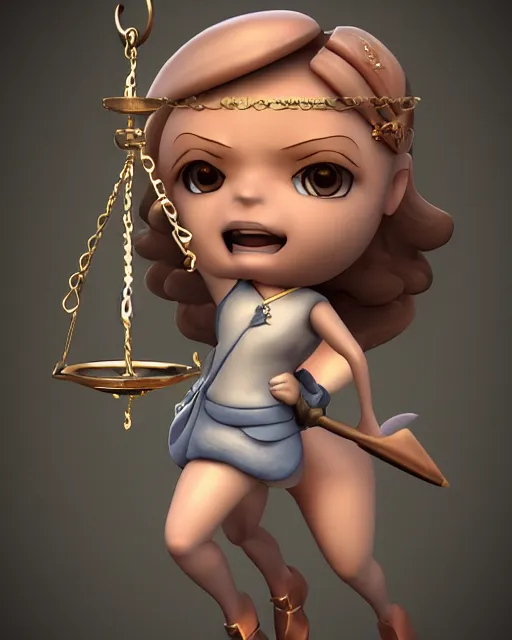 Image similar to lady justice mini cute style, highly detailed, rendered, ray - tracing, cgi animated, 3 d demo reel avatar, style of maple story