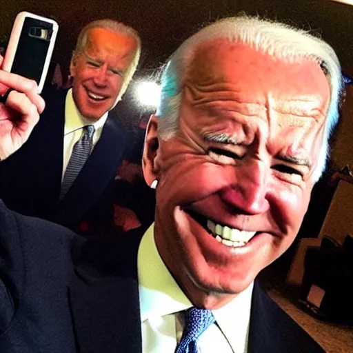 Image similar to joe biden accidentally leaves flash on when taking a selfie, gets blinded by the light