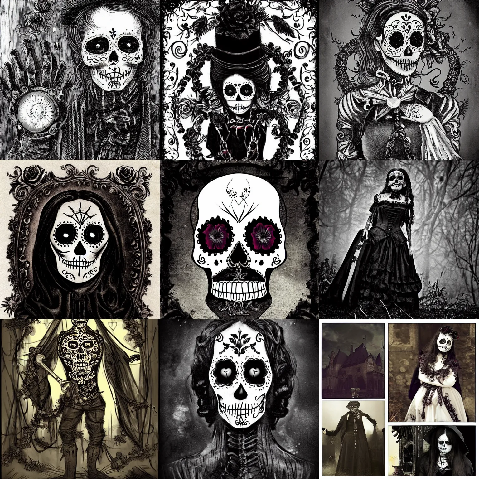 Prompt: Victorian day of the dead, grimdark horror style, gothic horror vibes