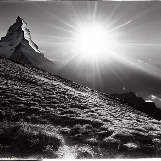 Prompt: sunrise over the matterhorn, ansel adams