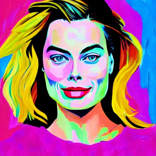 Prompt: A margot robbie painting, vibrant