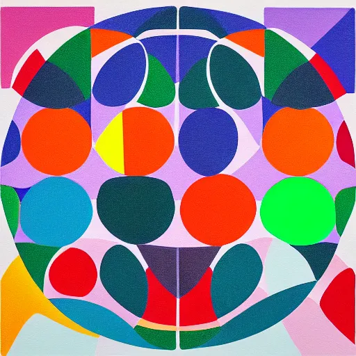 Image similar to rubber duck painting in the style of frank stella, concentric circles, geometric, evenly spaced, minimalist, very colorful