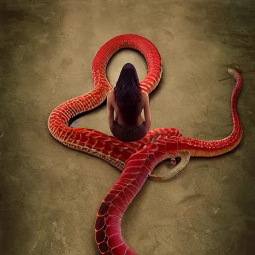 Prompt: kaleidoscopic, manmade by reylia slaby formicapunk. a beautiful installation art of a snake eating its own tail that seems to go on forever.