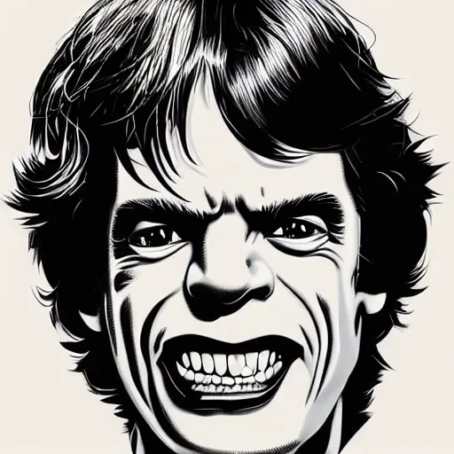 Prompt: individual youthful mick jagger silk screen butcher billy style