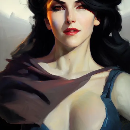 Image similar to Greg Manchess portrait painting of Yennefer of Vengerberg as Overwatch character, medium shot, asymmetrical, profile picture, Organic Painting, sunny day, Matte Painting, bold shapes, hard edges, street art, trending on artstation, by Huang Guangjian and Gil Elvgren and Sachin Teng