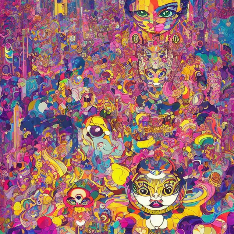 Image similar to DMT City by jeremiah ketner, Jonathan Zawada, Sandra Chevrier, and Takashi Murakami digital art