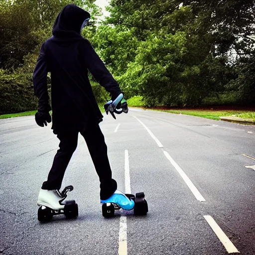 Prompt: “ grim reaper on roller blades. action shot. 4 k photo ”