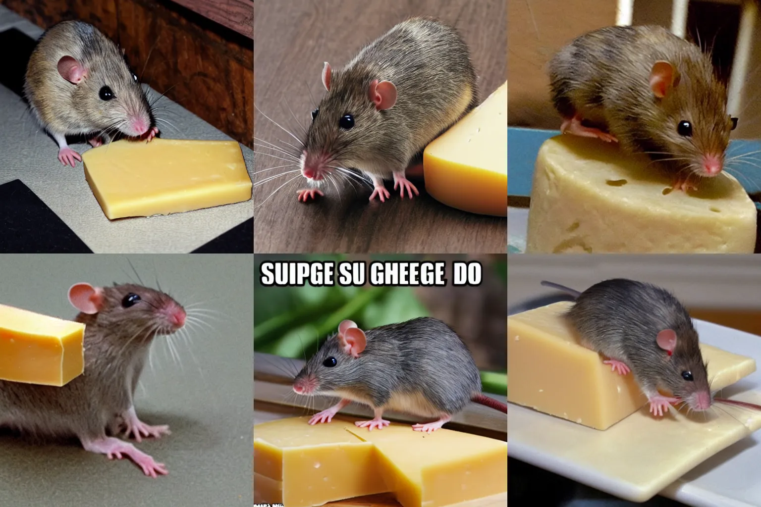 Prompt: stupid rat gorges itself out on cheese.