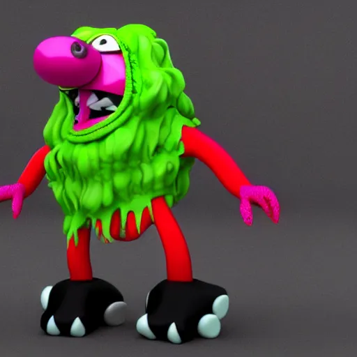 Image similar to a friendly monster wearing a scarf and a pair of vans, 3 d render