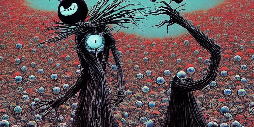 Image similar to nightmare before christmas movie still frame by yuko shimizu by takashi murakami, by beksinski by wayne barlowe