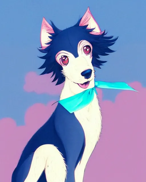 Prompt: a cute anthropomorphic borzoi girl anthro wearing a blue ribbon, city background, very anime!!! kawaii!! furry!! intricate details, aesthetically pleasing pastel colors, scenic background, art by conrad roset and ilya kuvshinov. trending on deviantartstation