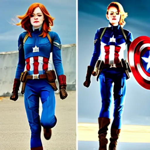 Image similar to Emma Stone as captain America