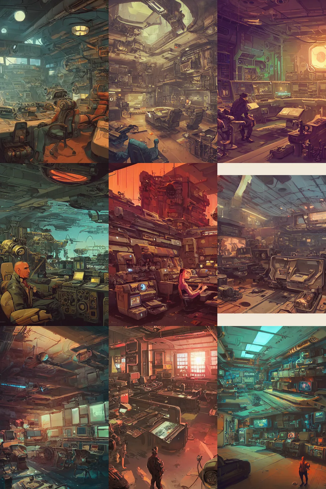 Prompt: hardmesh retro futurist post - apocalyptic steampunk fallout starship control room, hyper realistic, art gta 5 cover, official fanart behance hd artstation by jesper ejsing, by rhads, makoto shinkai and lois van baarle, ilya kuvshinov, ossdraws, feng zhu and loish and laurie greasley, victo ngai