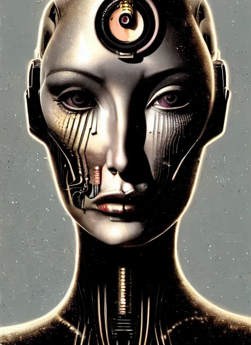 Image similar to a young beautiful female cyborg profile face, by h. r. giger, by ismail inceoglu, by kiki smith, glamor shot, vintage, closeup, f / 2. 8, low contrast, 1 6 k, rim lighting, cinematic lighting, insanely detailed and intricate, hypermaximalist, elegant, ornate, hyper realistic, super detailed