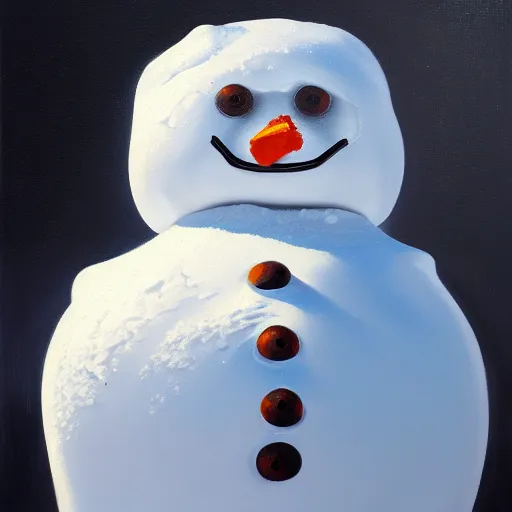 Prompt: portrait of a melting snowman, detailed realism face in painting, detailed beautiful portrait, oil painting masterpiece, 8 k resolution, smooth, sharp focus, trending on artstation, by rembrandt