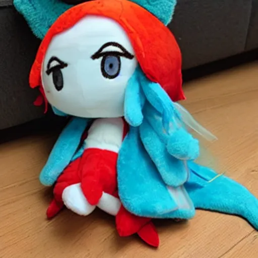 Prompt: cute fumo plush of a marine fishgirl who loves to swim and play with dolphins