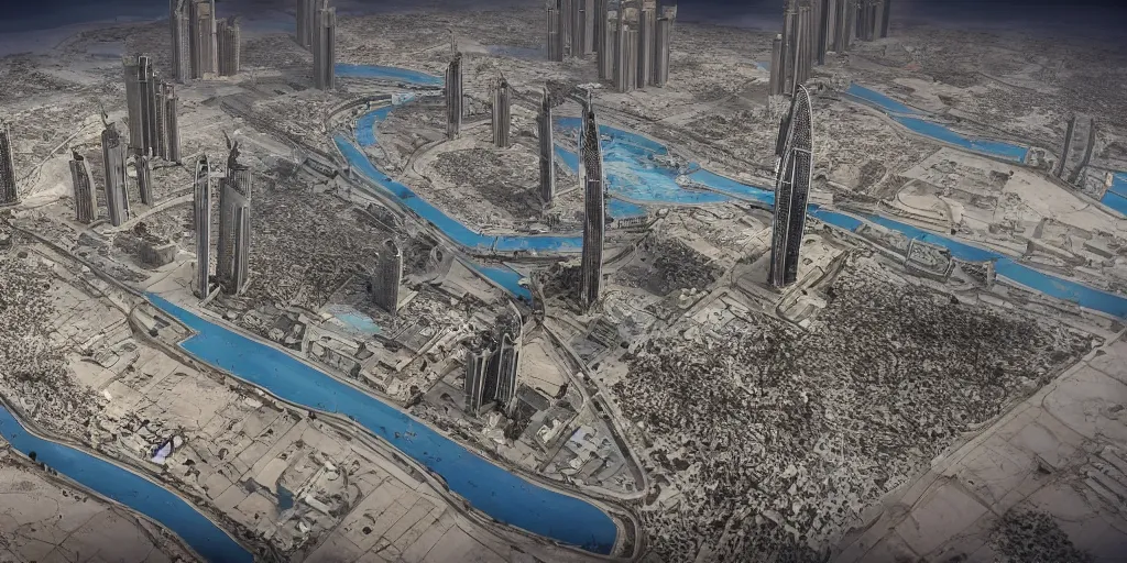 Prompt: ultra detailed and realistic picture of dubai abandoned and semi - destroyed