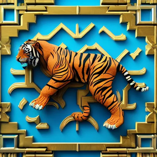 Image similar to breathtaking cool ornate coloured beautiful 3 d isometric mayan tiger, 8 k octane render