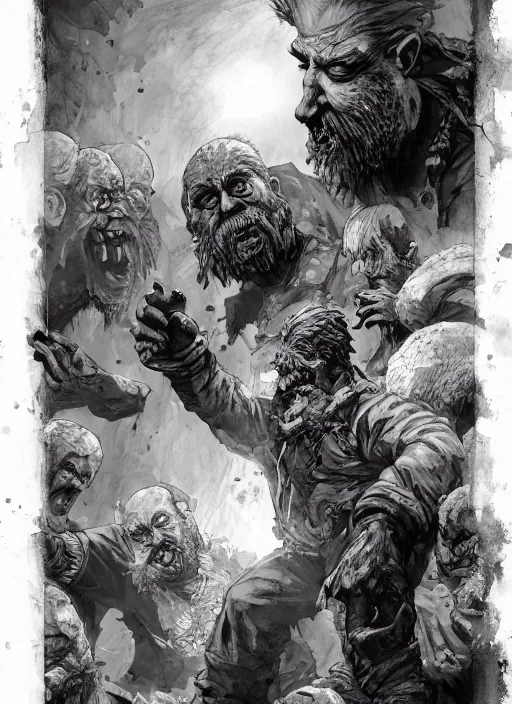 Image similar to portrait, Santa Clause fighting zombies, watercolor, dramatic lighting, cinematic, establishing shot, extremly high detail, foto realistic, cinematic lighting, pen and ink, intricate line drawings, by Yoshitaka Amano, Ruan Jia, Kentaro Miura, Artgerm, post processed, concept art, artstation, matte painting, style by eddie mendoza, raphael lacoste, alex ross