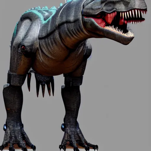 Image similar to anthro mechanical t-rex, photorealistic