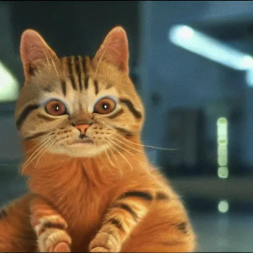 Prompt: garfield the cat in terminator 2 judgement day ( 1 9 9 1 )