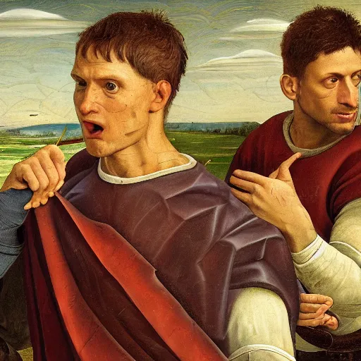 Prompt: a happy man studying soccer tactics, detailed, highly detailed, heroic, epic, complex, very detailed, realistic, HD quality, 8k resolution, body and headshot, Oil Painting, Italian Renaissance Painting of Jerma985, Italian Renaissance Painting Style, Renaissance Painting Style, Painting, Trending on Artstation